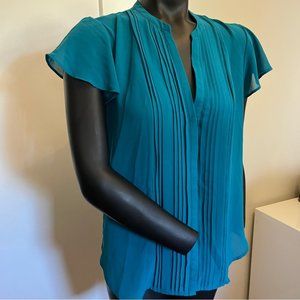 H&M Flutter Sleeve Pleated Blouse in Teal - Size 10